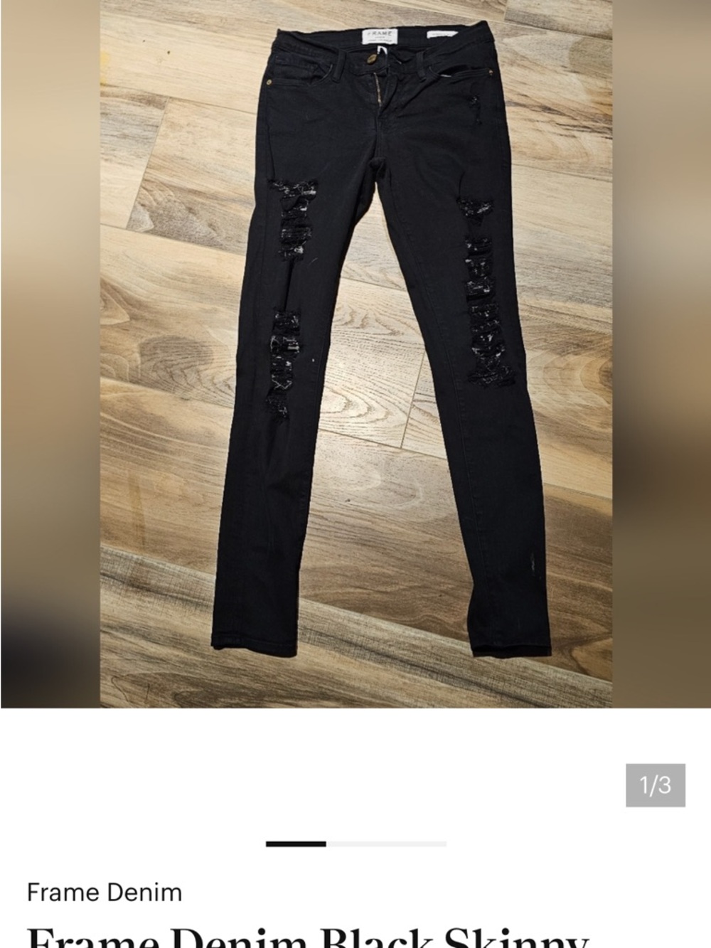 Frame Denim Black Ripped Skinny Jeans length 28 inches